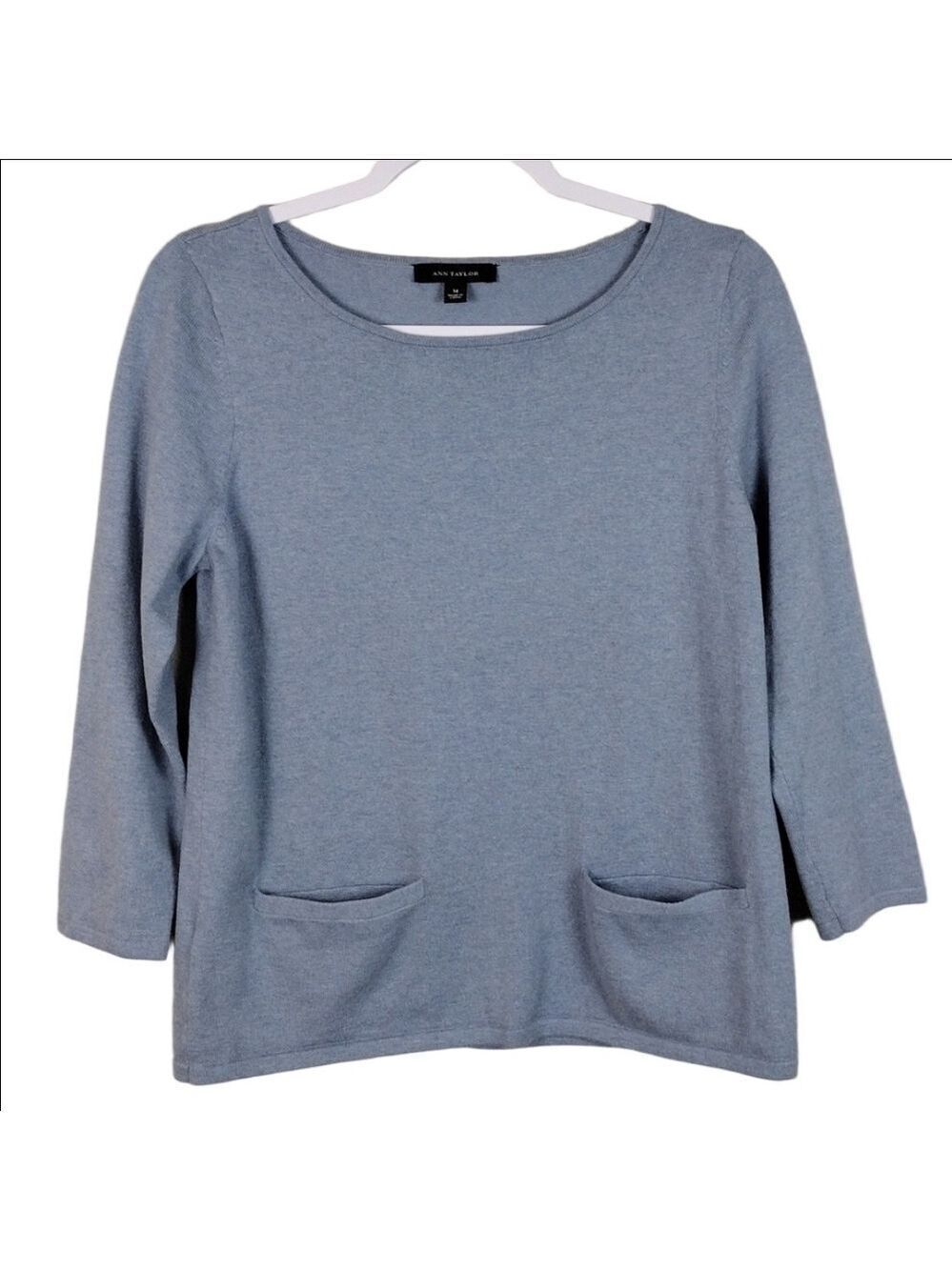 Ann Taylor Blue Wool Blend Scoop Neckline Long Sleeve Pullover Knit Sweater Top